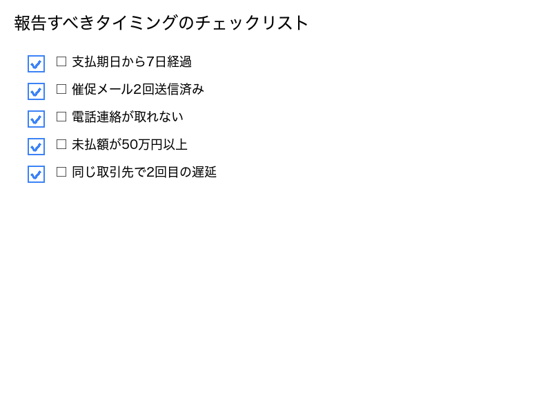 報告すべきタイミングのチェックリスト